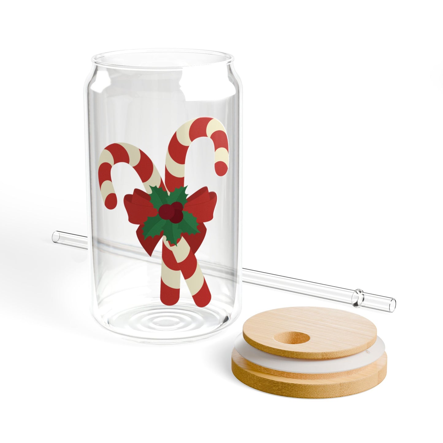 Two Candy Canes Sipper Glass, 16oz